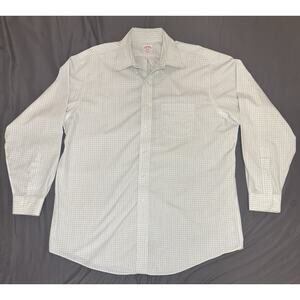 Brooks Brothers Non Iron Men's 17-4/5 White Green Blue Check Button Up LS